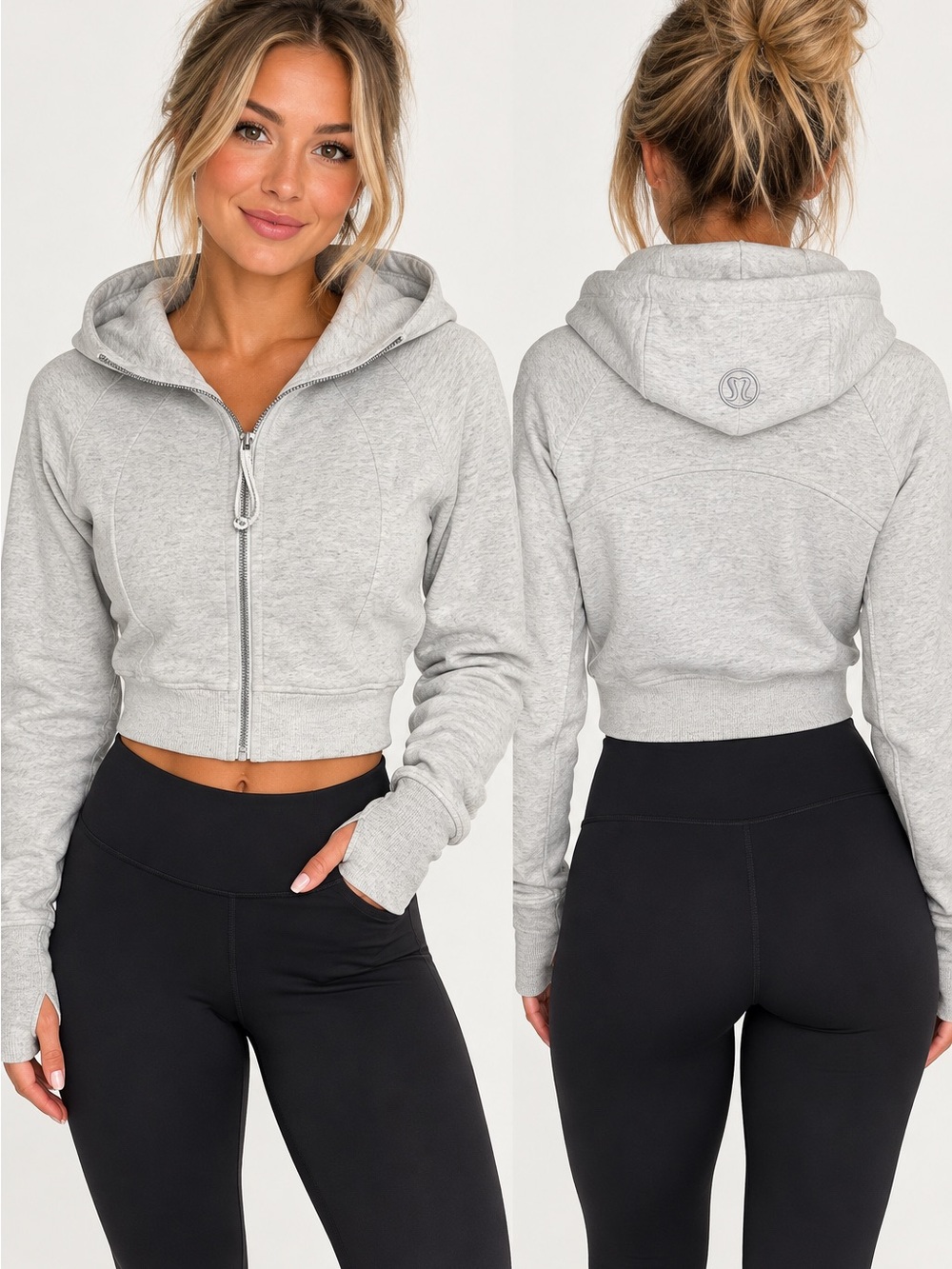 lululemon athletica Heather Gray Cropped Zip Hoodie - Women